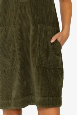 A-Line Zip Dress - Olive Cord