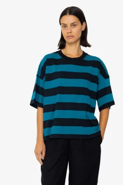 Boyfriend T-Shirt - Navy Teal Stripe