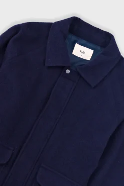 Cropped Winter Coat - Navy Brushed Wool