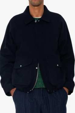 Cropped Winter Coat - Navy Brushed Wool