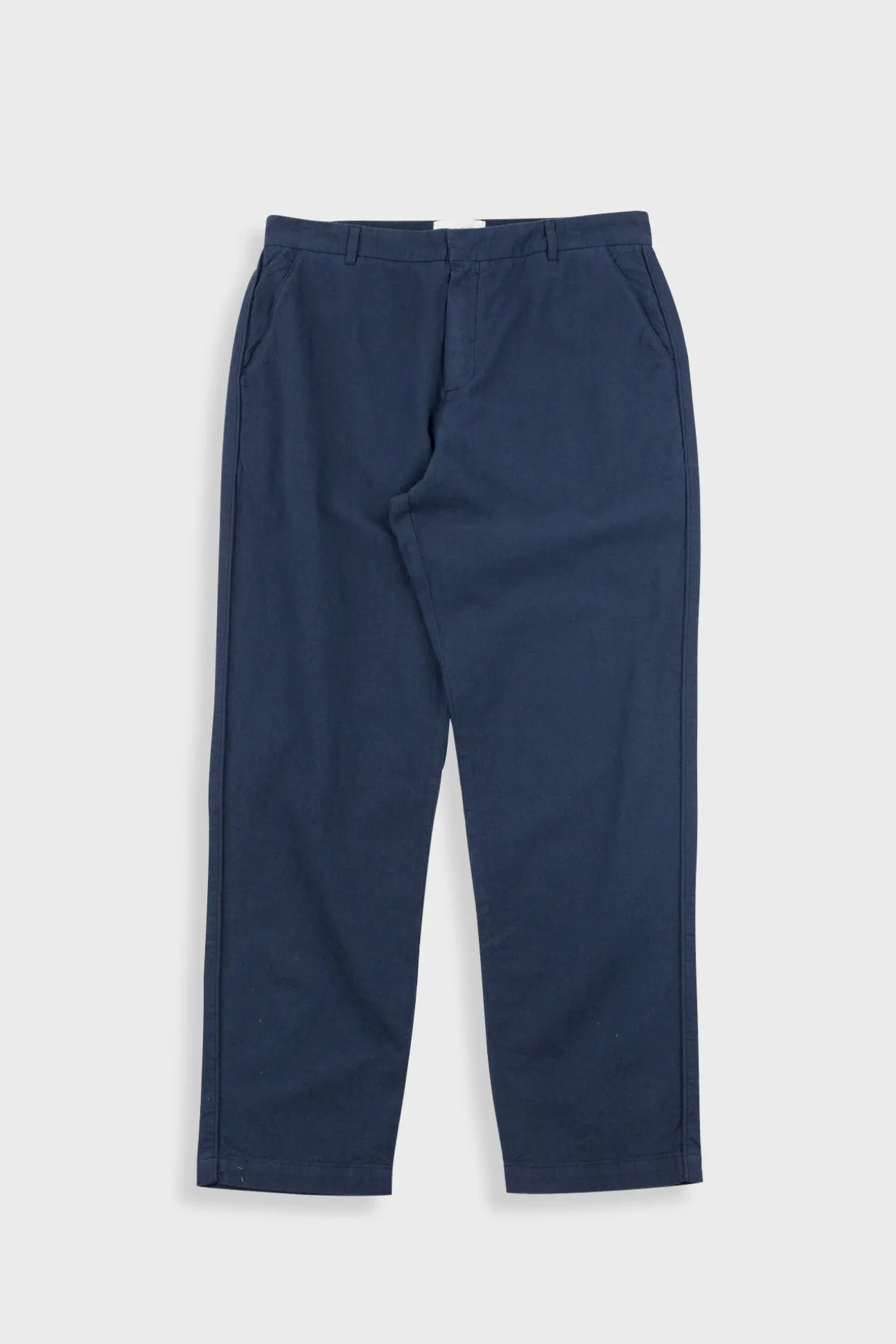 Fixed Waistband Cotton Linen Trouser - Navy