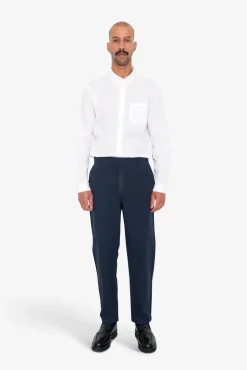 Fixed Waistband Cotton Linen Trouser - Navy