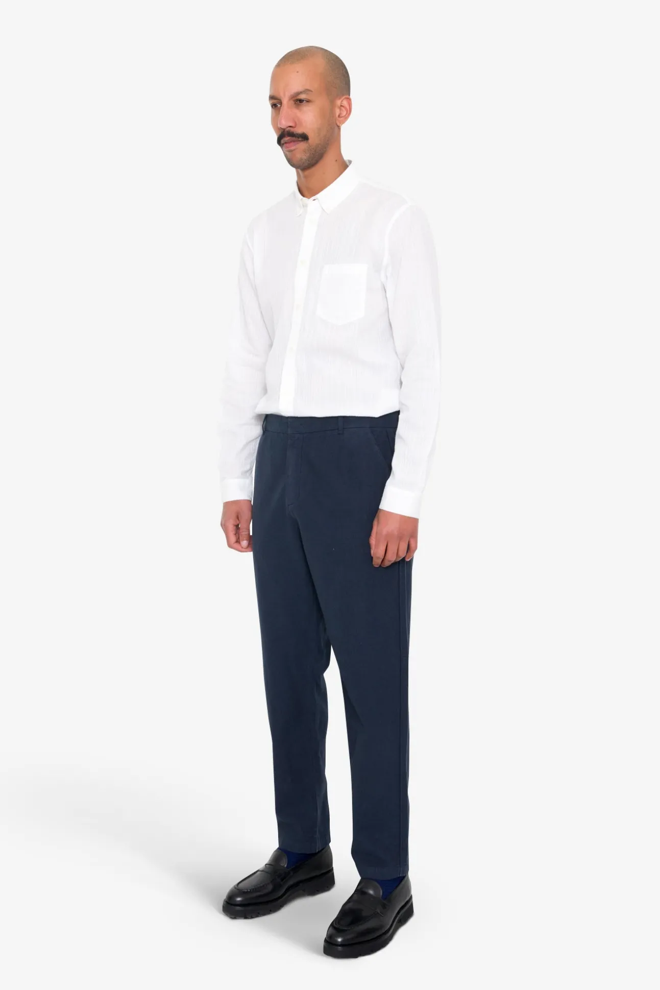 Fixed Waistband Cotton Linen Trouser - Navy