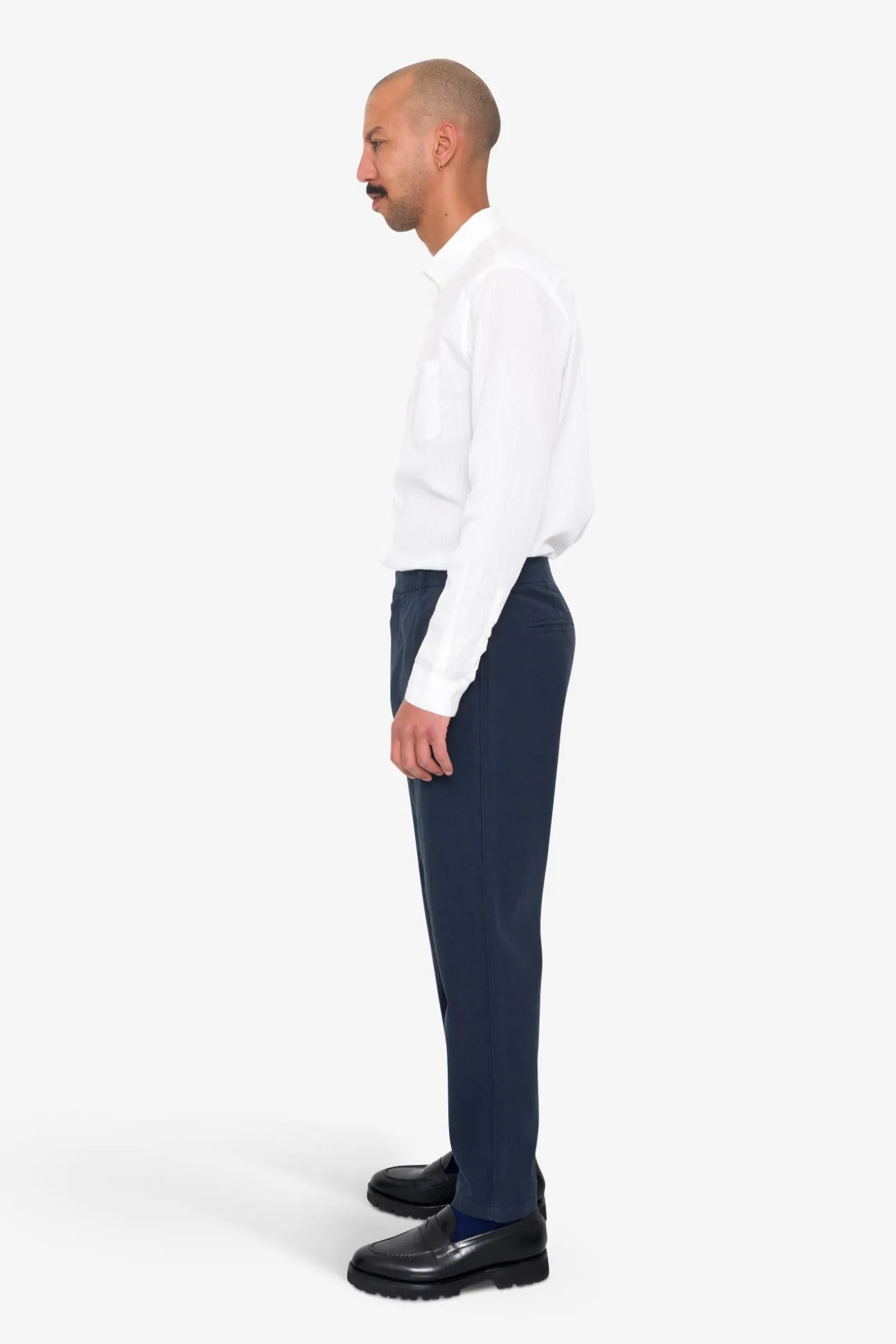 Fixed Waistband Cotton Linen Trouser - Navy