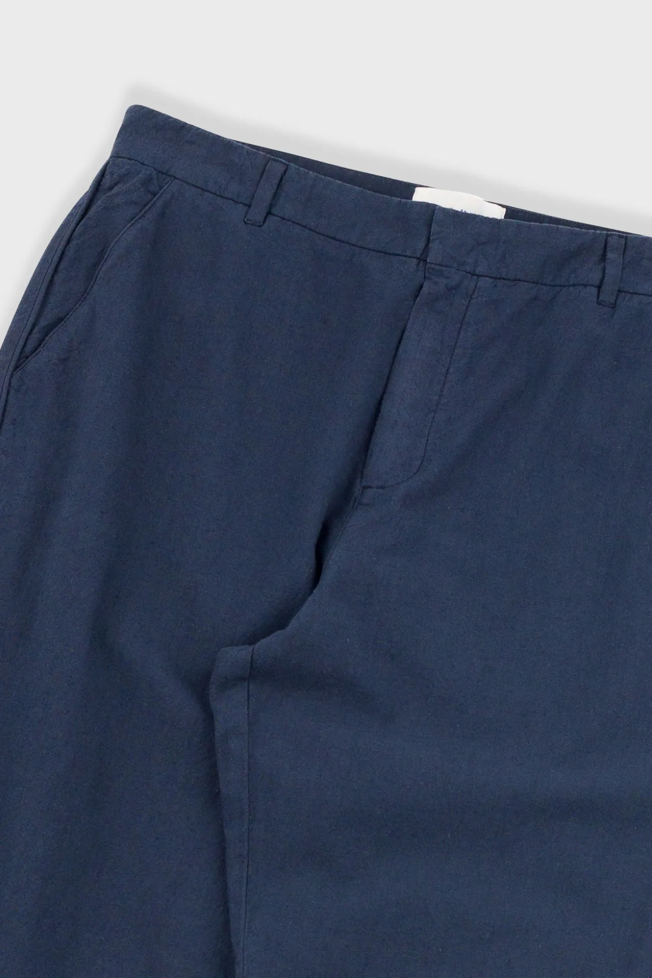 Fixed Waistband Cotton Linen Trouser - Navy