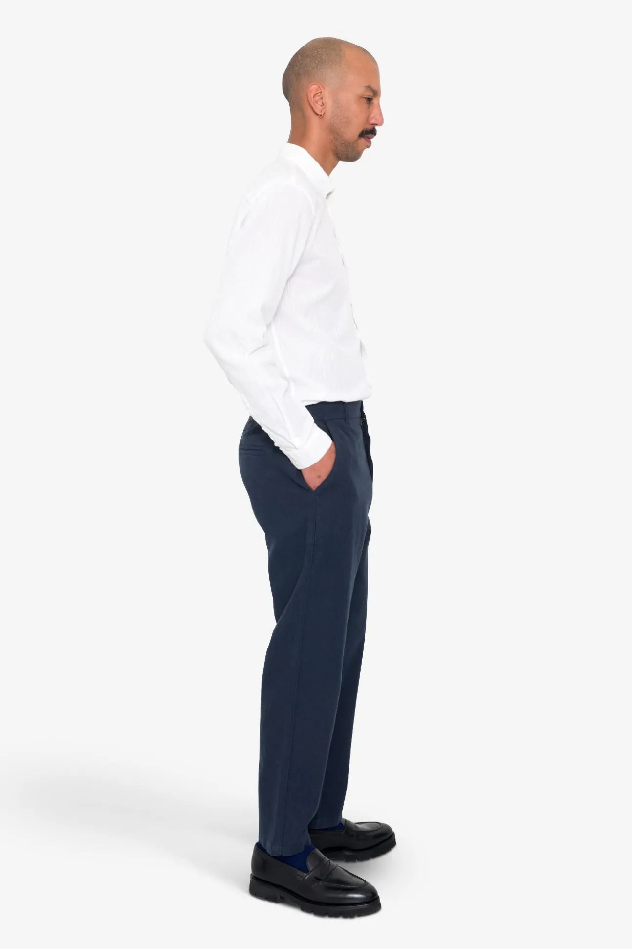 Fixed Waistband Cotton Linen Trouser - Navy