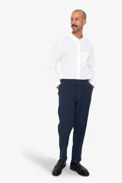 Fixed Waistband Cotton Linen Trouser - Navy