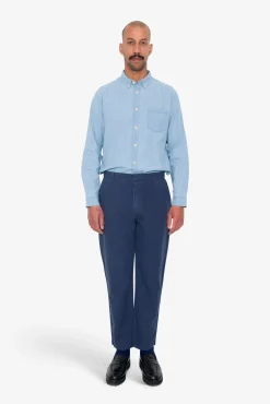 Fixed Waistband Cotton Linen Trouser - Soft Navy
