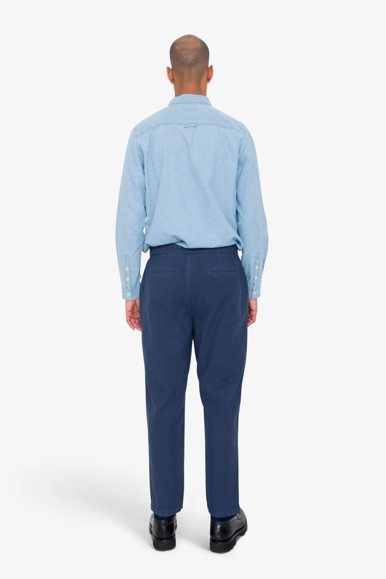 Fixed Waistband Cotton Linen Trouser - Soft Navy