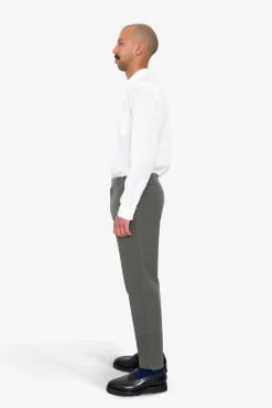 Fixed Waistband Cotton Linen Trouser - Dark Sage