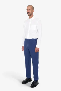Fixed Waistband Cotton Linen Trouser - Deep Blue