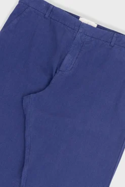 Fixed Waistband Cotton Linen Trouser - Deep Blue