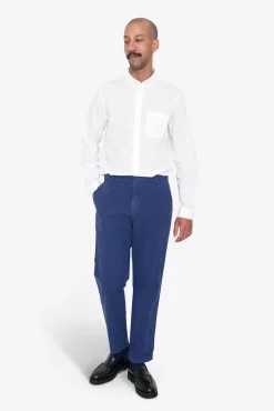Fixed Waistband Cotton Linen Trouser - Deep Blue