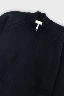 Knitted Zip Through Bomber - Black