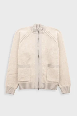 Knitted Zip Through Bomber - Stone