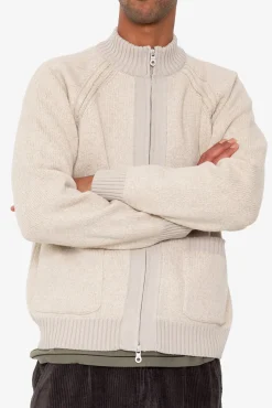 Knitted Zip Through Bomber - Stone