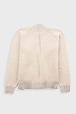 Knitted Zip Through Bomber - Stone