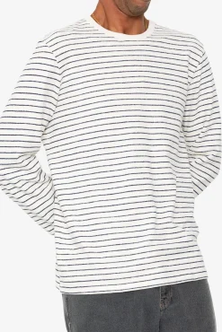 Long Sleeve Textured Striped T-Shirt - Ecru / Navy