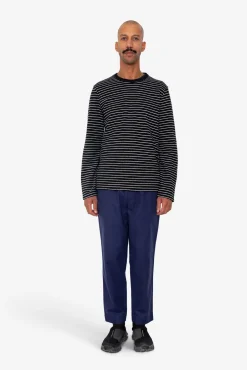 Long Sleeve Textured Striped T-Shirt - Black / Ecru