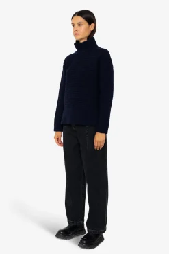 Open Funnel Neck Jumper - Navy