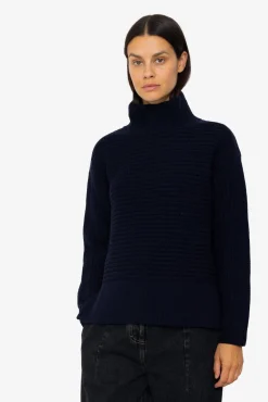 Open Funnel Neck Jumper - Navy