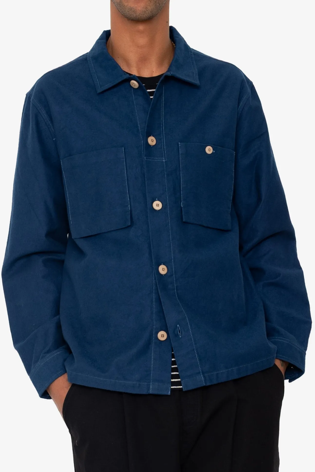 Patch Overshirt - Ink Blue Moleskin