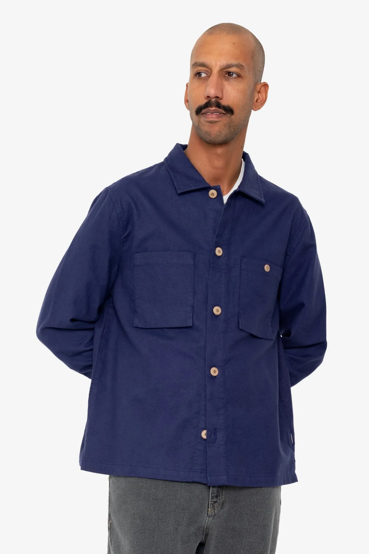 Patch Overshirt - Mid Blue Moleskin
