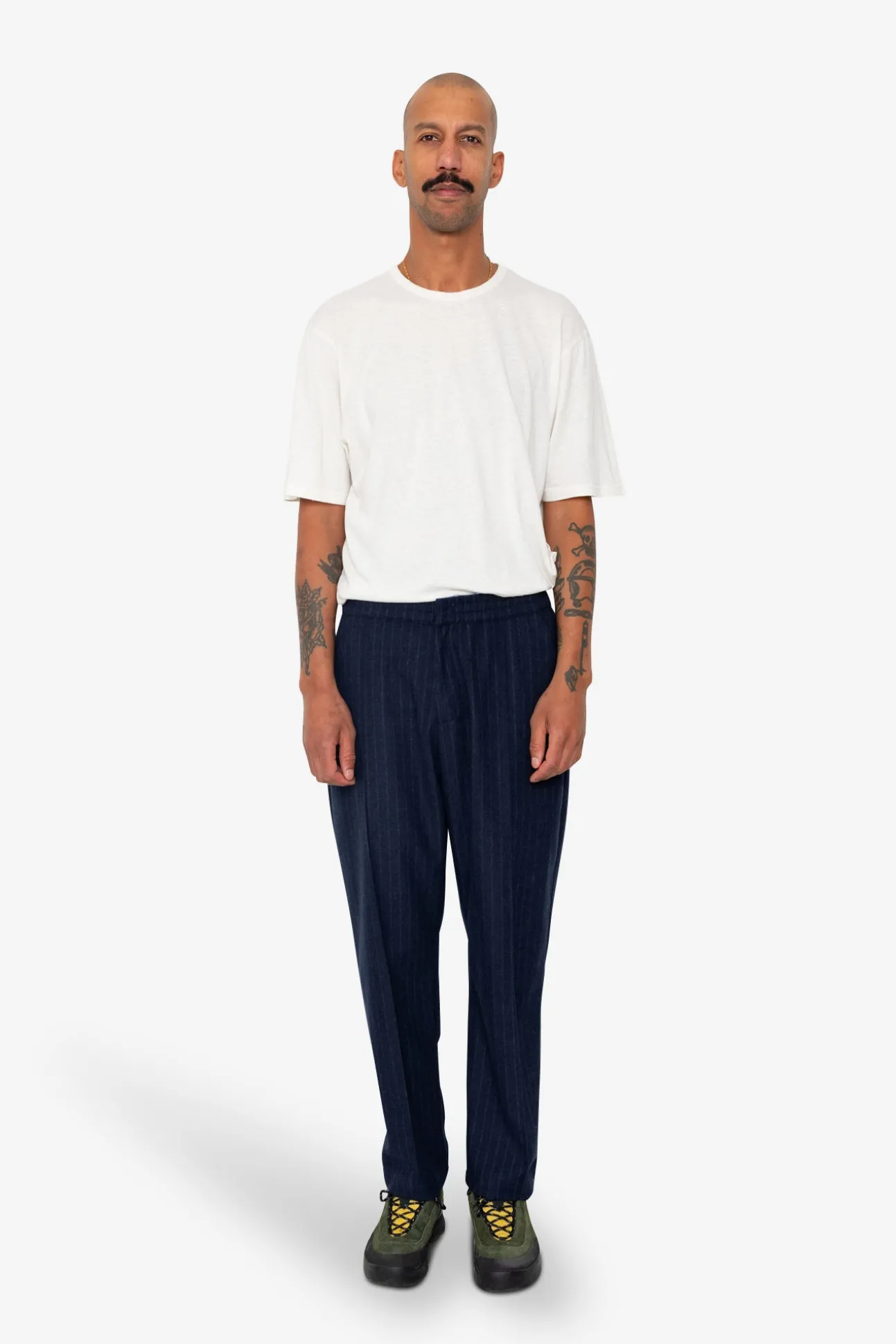 Pintuck Trouser - Navy Wool Stripe