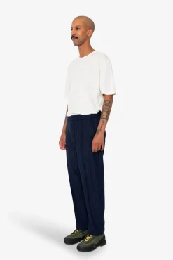Pintuck Trouser - Navy Wool Stripe