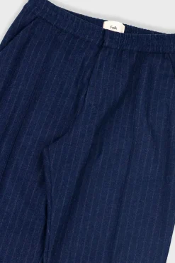 Pintuck Trouser - Navy Wool Stripe