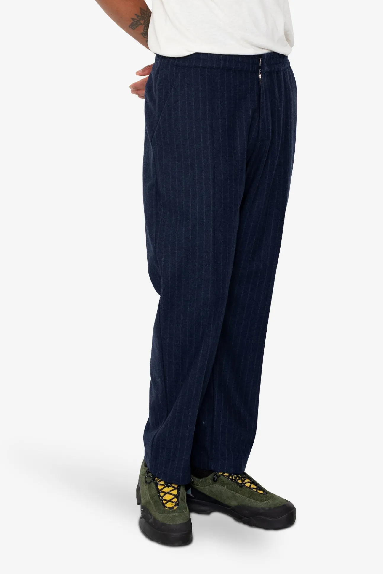 Pintuck Trouser - Navy Wool Stripe