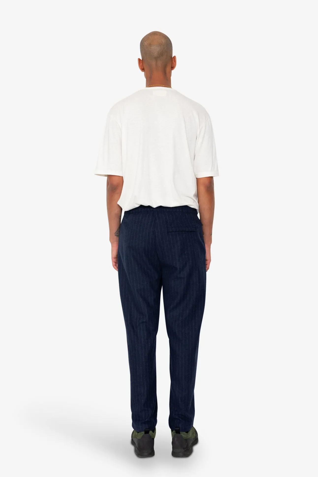 Pintuck Trouser - Navy Wool Stripe