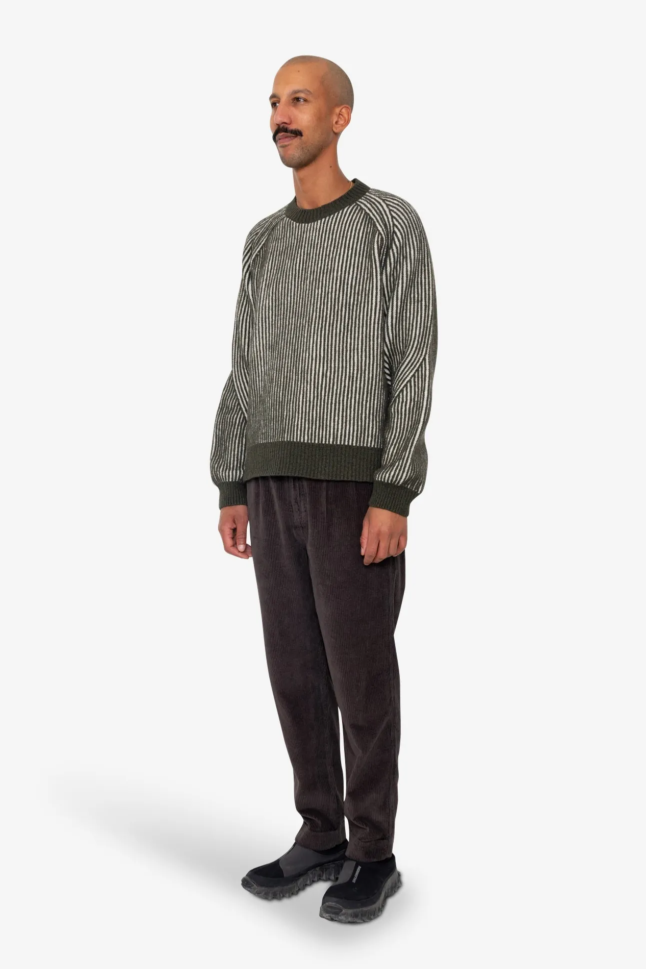 Plated Rib Crew - Olive / Ecru
