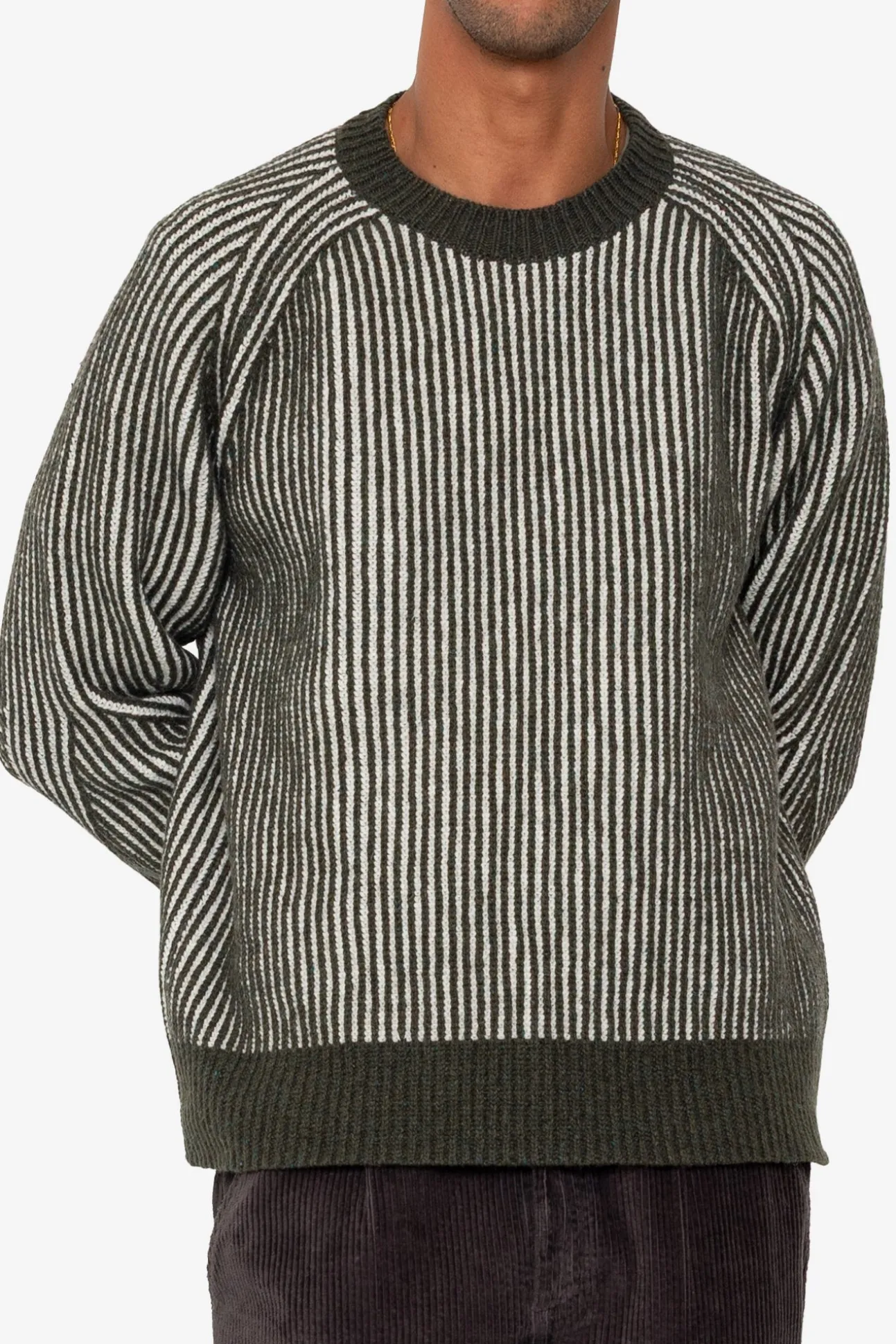 Plated Rib Crew - Olive / Ecru