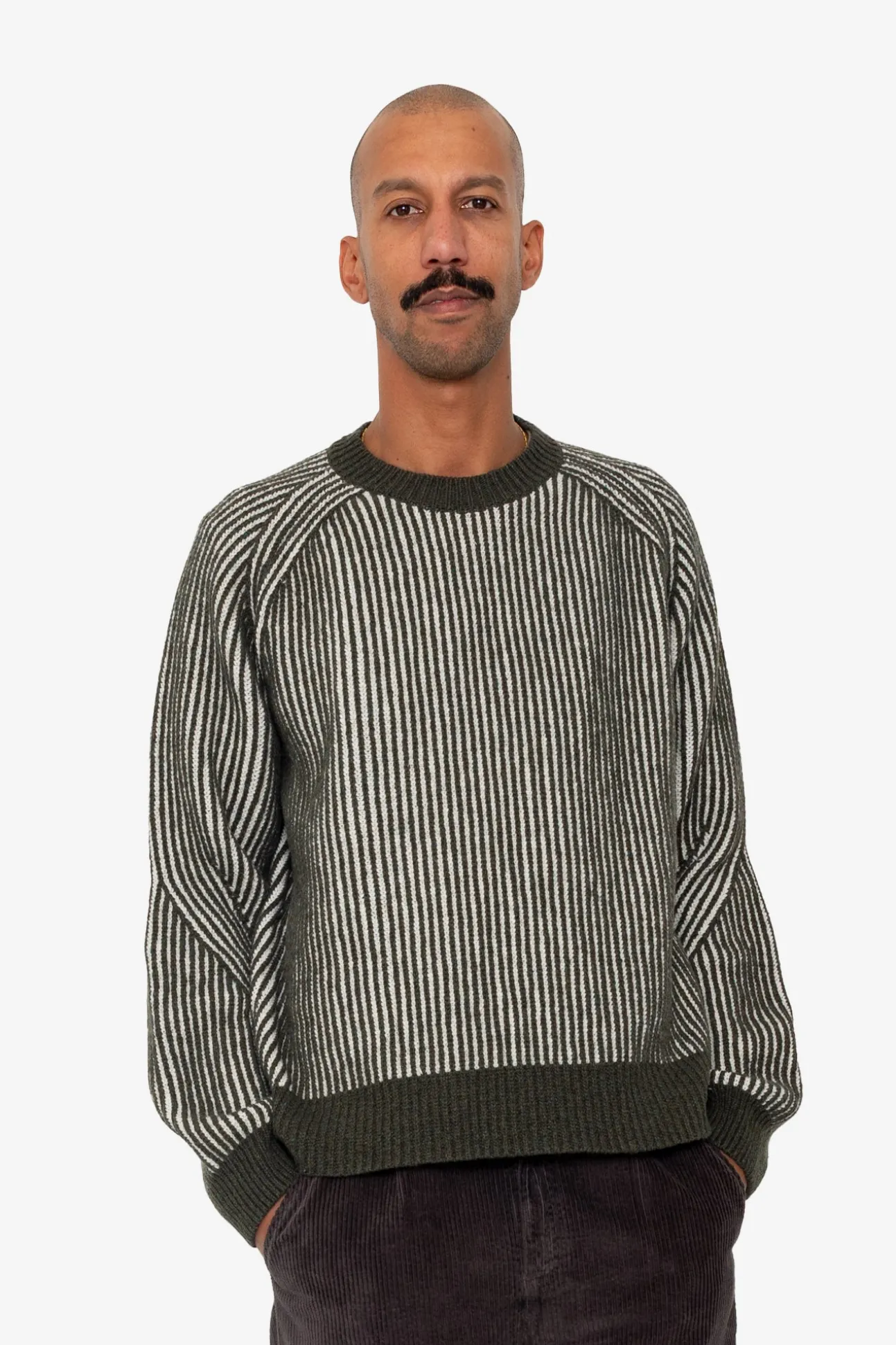 Plated Rib Crew - Olive / Ecru
