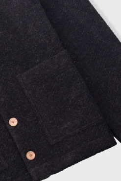 Pocket Cardigan - Charcoal Wool Twill