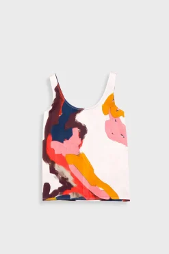 Scoop Back Vest - Impasto Print Satin