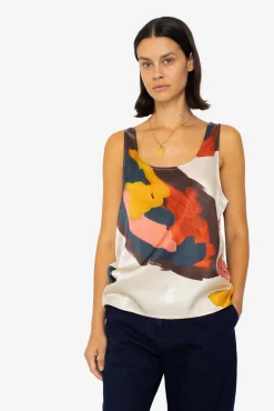 Scoop Back Vest - Impasto Print Satin