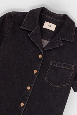 Shirt Dress - Washed Black Denim