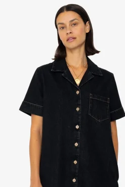 Shirt Dress - Washed Black Denim