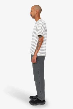 Short Sleeve Textured Striped T-Shirt - Ecru / Navy