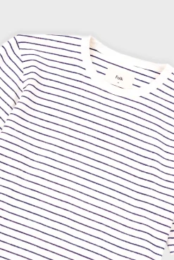 Short Sleeve Textured Striped T-Shirt - Ecru / Navy