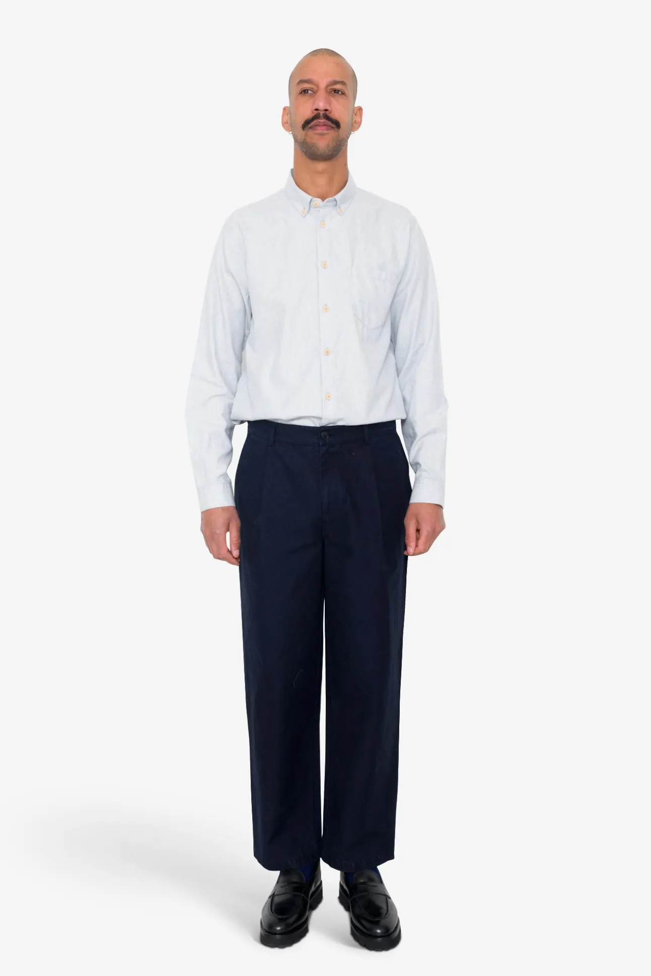 Wide Fit Trouser - Navy Linear Texture