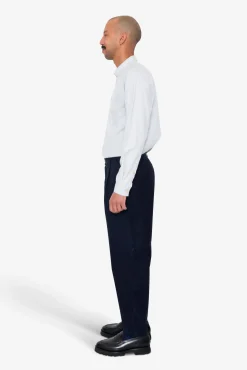 Wide Fit Trouser - Navy Linear Texture