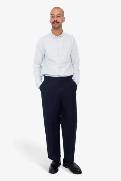 Wide Fit Trouser - Navy Linear Texture