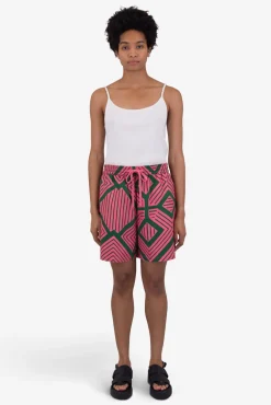 Wide Signal Shorts - Pink Green Diamond Print
