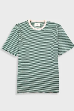1x1 Striped T-Shirt - Phthalo Green / Ecru