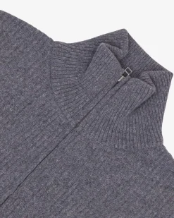 Zip Through Jumper - Mid Grey Melange